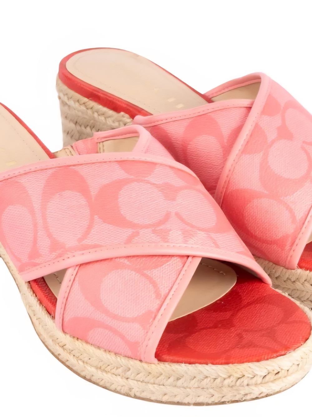 Coach Pink Signature Crossband Espadrille Slides